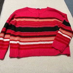 Stitches & Stripes Womens XXL Pink Red Green Striped Chunky Knit Sweater